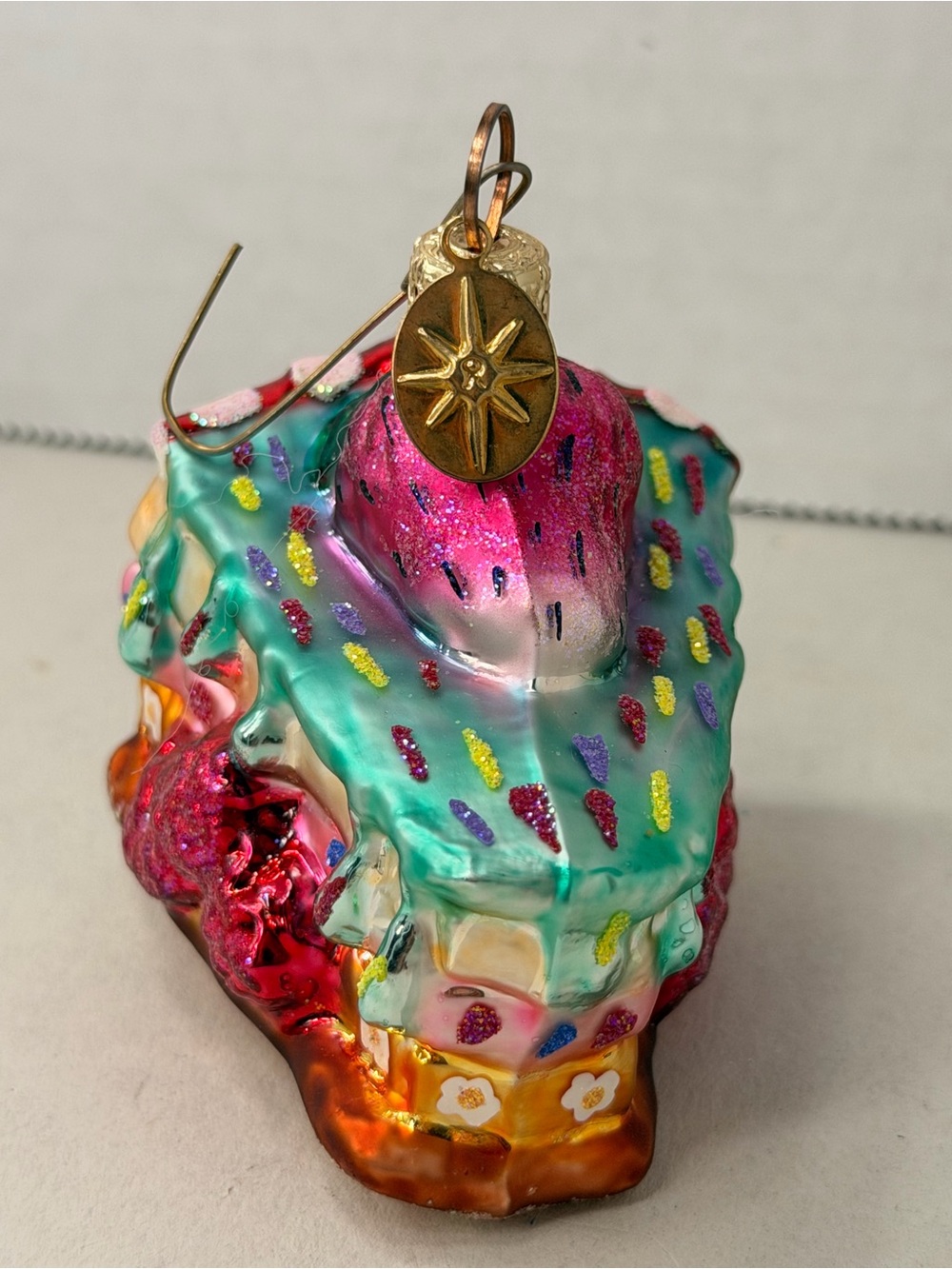 Christopher Radko Blown Glass Ornament Strawberry Cake Slice Dessert Star Tag